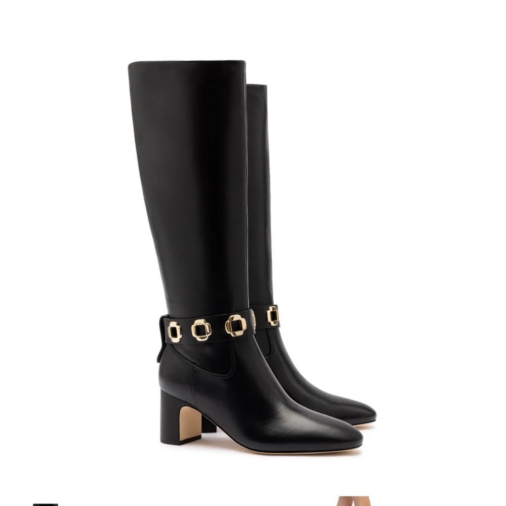 👢🆕Larroudé Milan Block Heel Leather Boot In Black, Size 6👢
